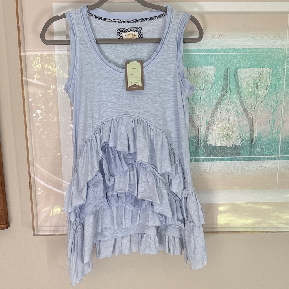 Anthropology Meadow Rue Light Blue Ruffled Sleeveless Top